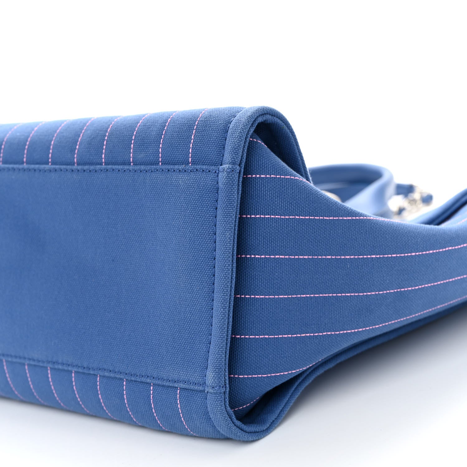 Chanel Canvas Calfskin Striped Large Deauville Tote Blue 11 of 11