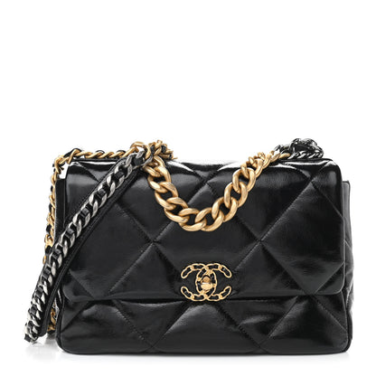 Chanel Shiny Crumpled Calfskin Quilted Large Chanel 19 Flap Black 2 of 19