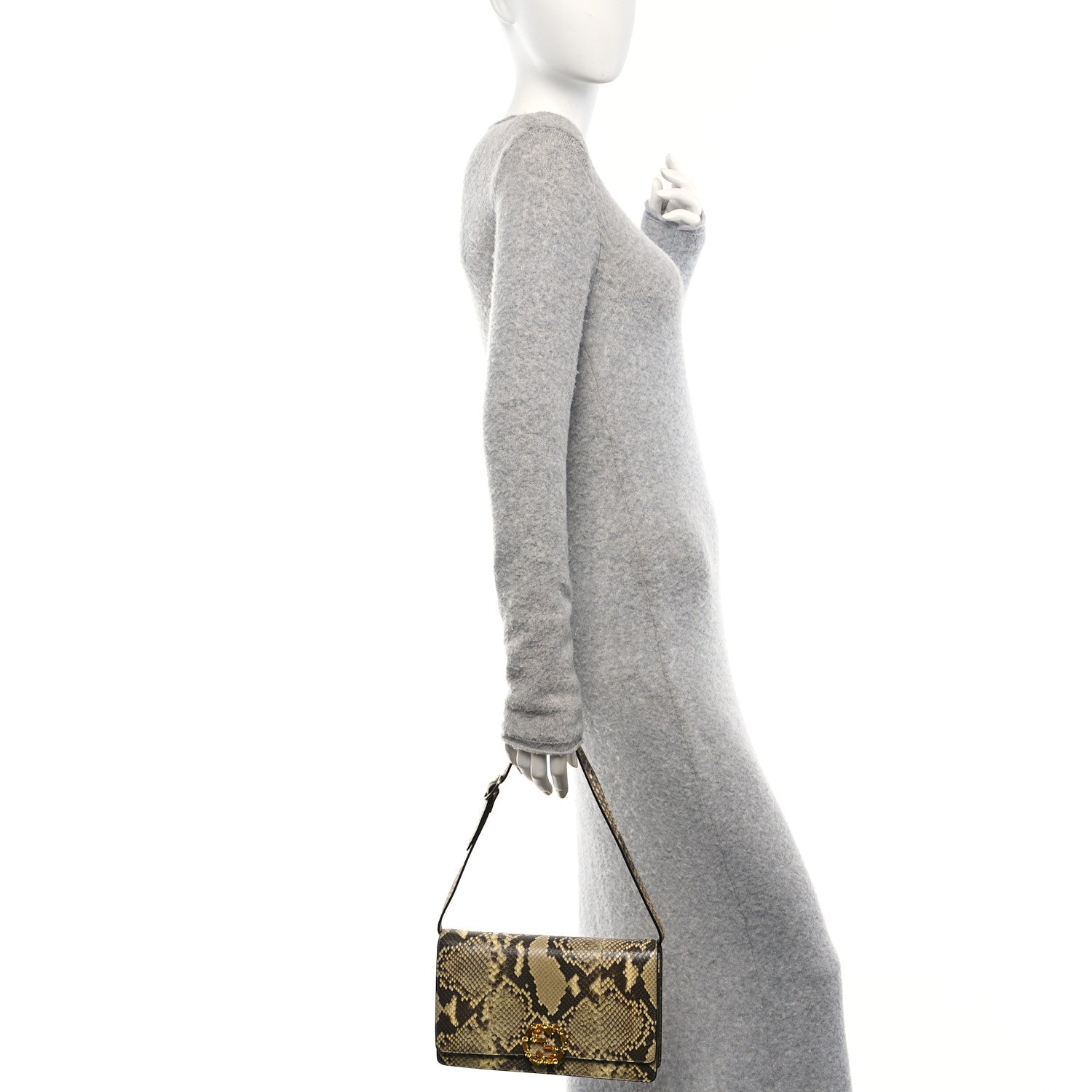 Gucci Snakeskin Crystal GG Broadway Shoulder Bag Yellow 2 of 10