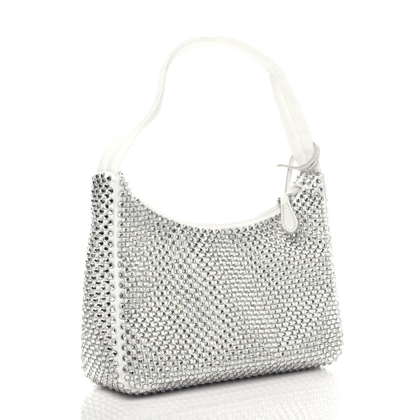 Satin Crystal Mini Re-Edition 2000 Bag White