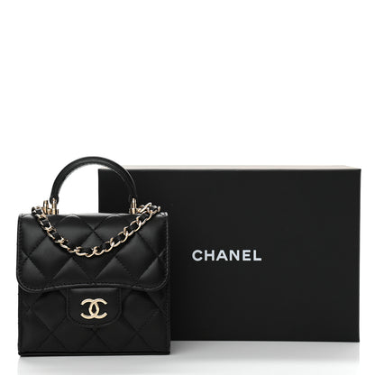 Chanel Lambskin Quilted Top Handle Flap Clutch With Chain Black 12 of 12