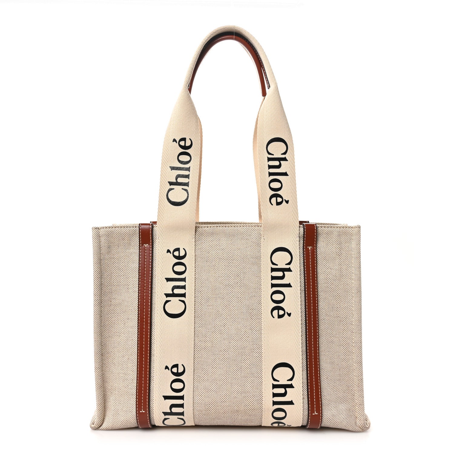 Chloe Cotton Calfskin Medium Woody Ribbon Tote White Brown 1 of 10