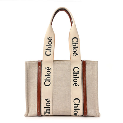 Chloe Cotton Calfskin Medium Woody Ribbon Tote White Brown 1 of 10