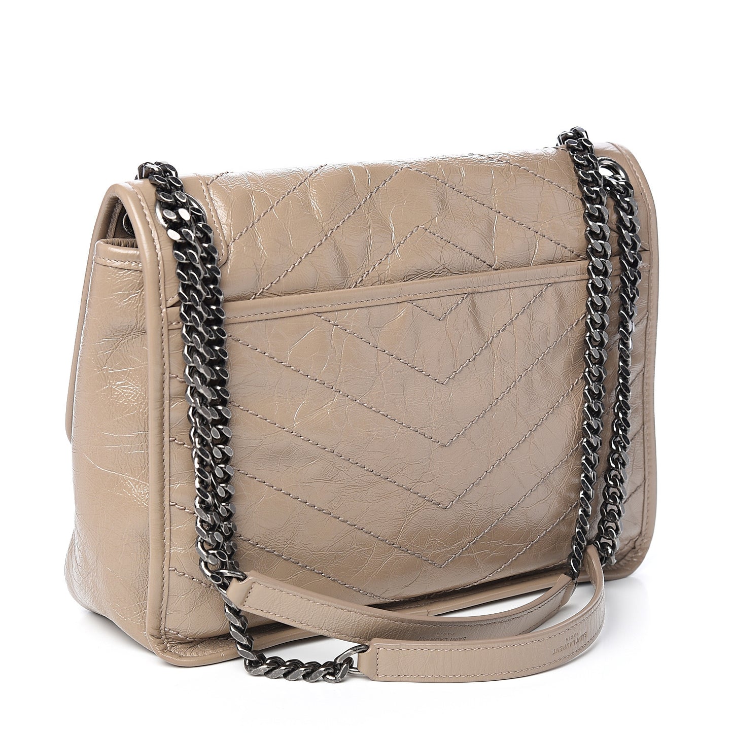 Crinkled Calfskin Matelasse Monogram Medium Niki Chain Satchel Light Taupe
