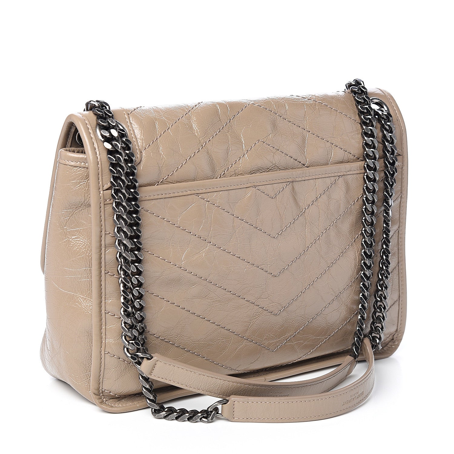 Saint Laurent Crinkled Calfskin Matelasse Monogram Medium Niki Chain Satchel Light Taupe 2 of 10