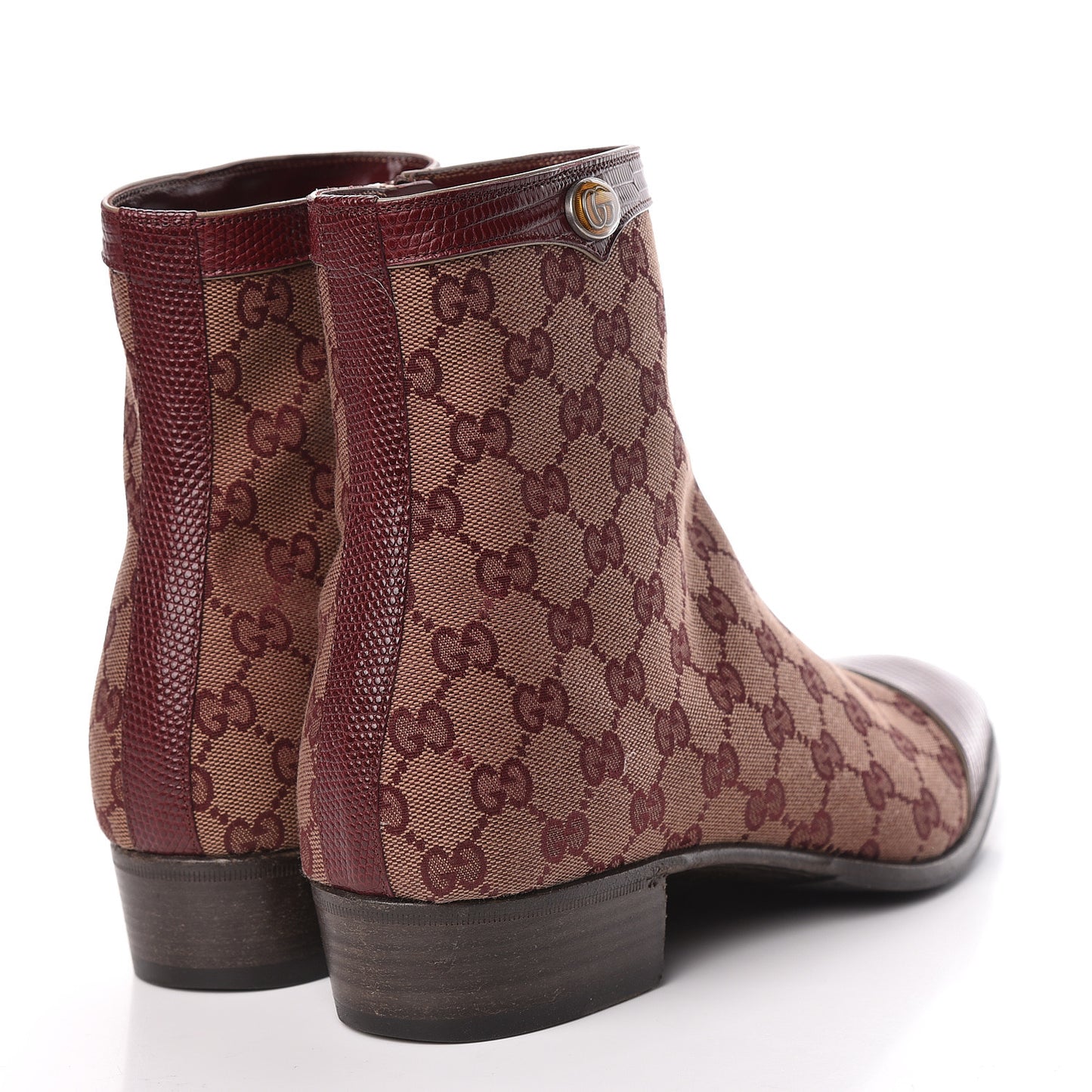 GG Monogram Lizard Mens GG Ankle Boots 9 Sahara Rubino Bright Bordeaux