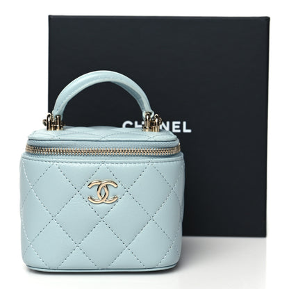 Chanel Lambskin Quilted Top Handle Mini Vanity Case With Chain Light Blue 12 of 12