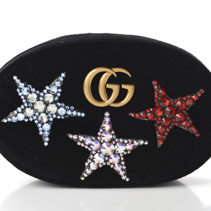 Gucci Velvet Matelasse Crystal Star GG Marmont Belt Bag 85 34 Black 10 of 11