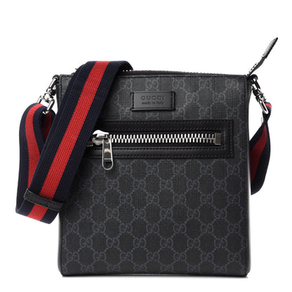 Gucci GG Supreme Monogram Web Small Flat Messenger Bag Black Grey 1 of 11