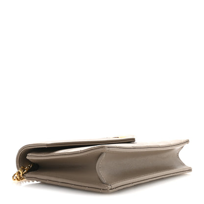 Saint Laurent Lambskin Matelasse Chevron Monogram Envelope Chain Wallet Dusty Grey 4 of 10