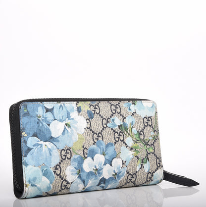 Gucci GG Supreme Monogram Blooms Zip Around Wallet Blue 3 of 6