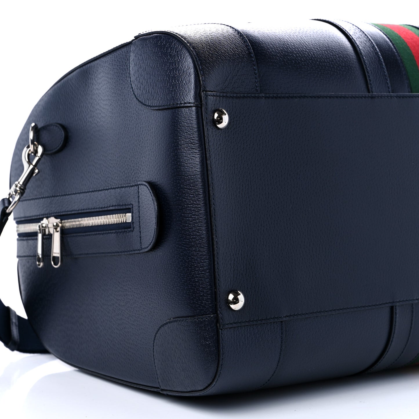 Textured Dollar Calfskin Web Large Savoy Duffle Bag Navy