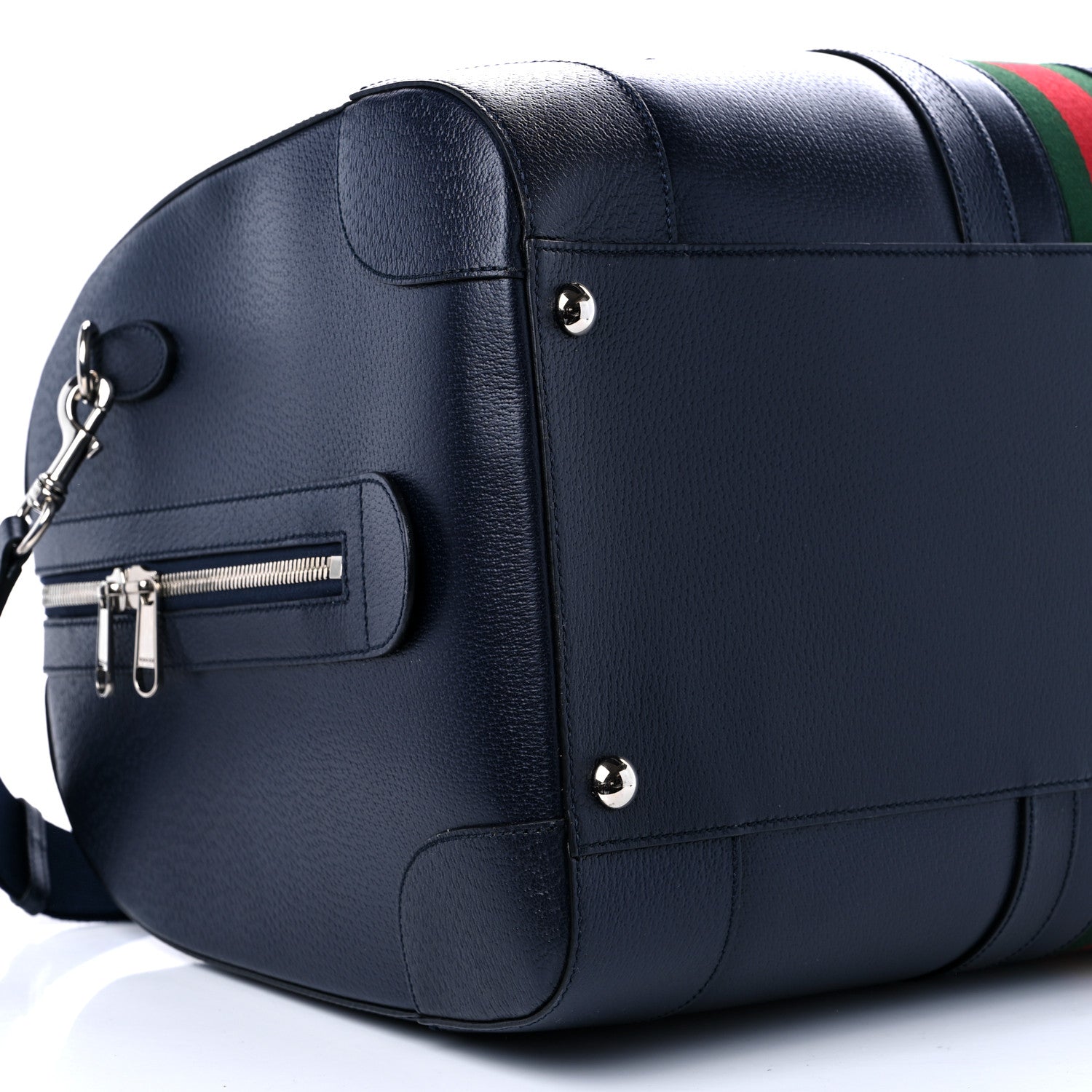 Gucci Textured Dollar Calfskin Web Large Savoy Duffle Bag Navy 7 of 8