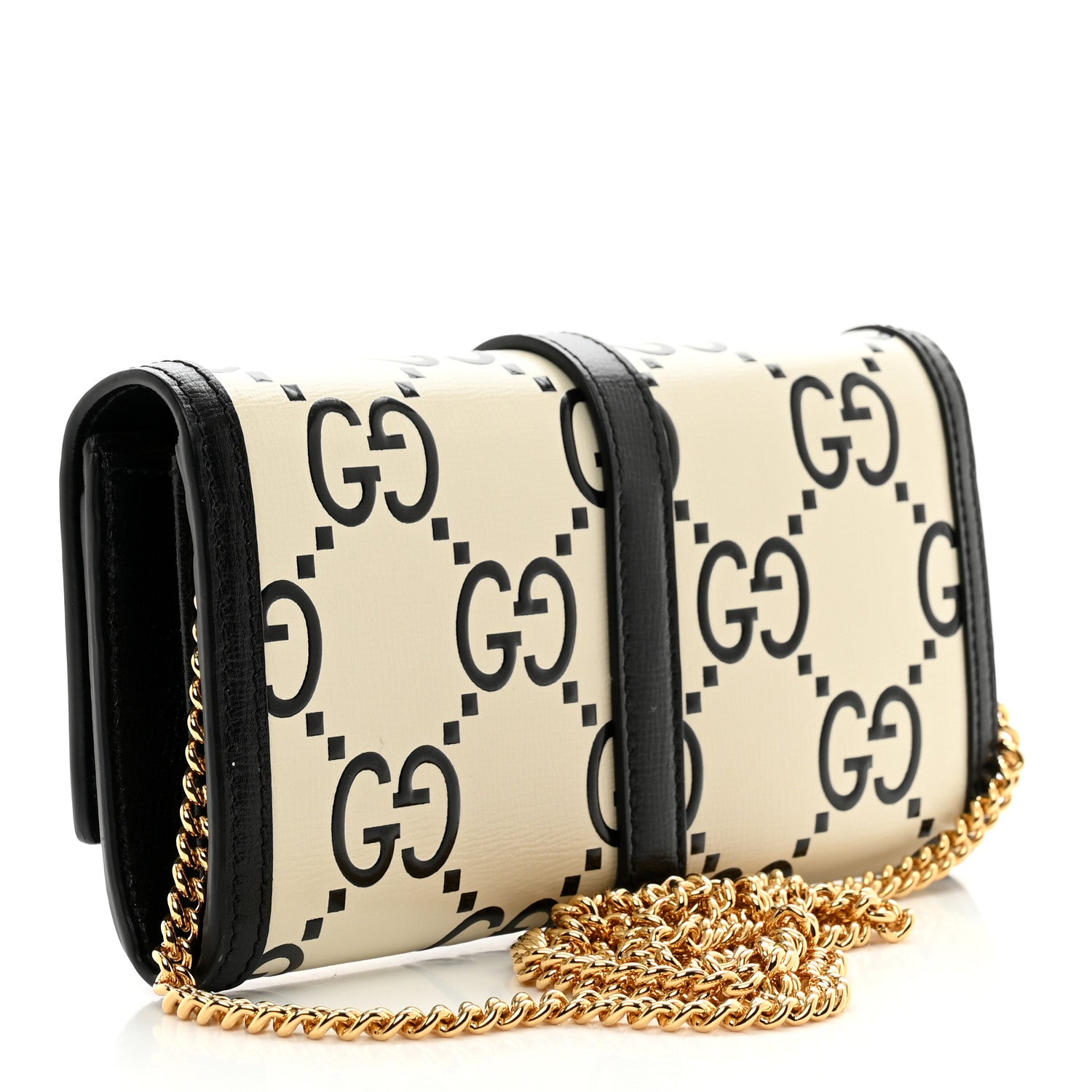 Gucci Azalea Calfskin GG Monogram Bi-Color Debossed Jackie 1961 Chain Wallet Mystic White Black 3 of 10