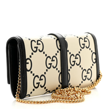 Gucci Azalea Calfskin GG Monogram Bi-Color Debossed Jackie 1961 Chain Wallet Mystic White Black 3 of 10