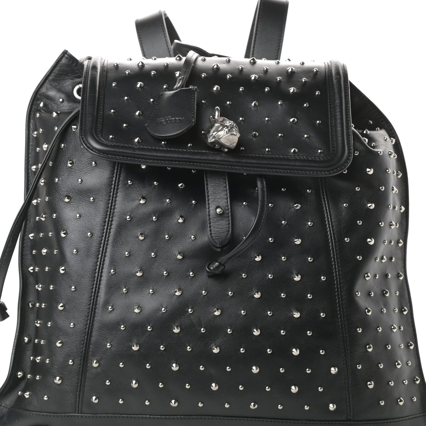 Calfskin Studded Padlock Backpack Black
