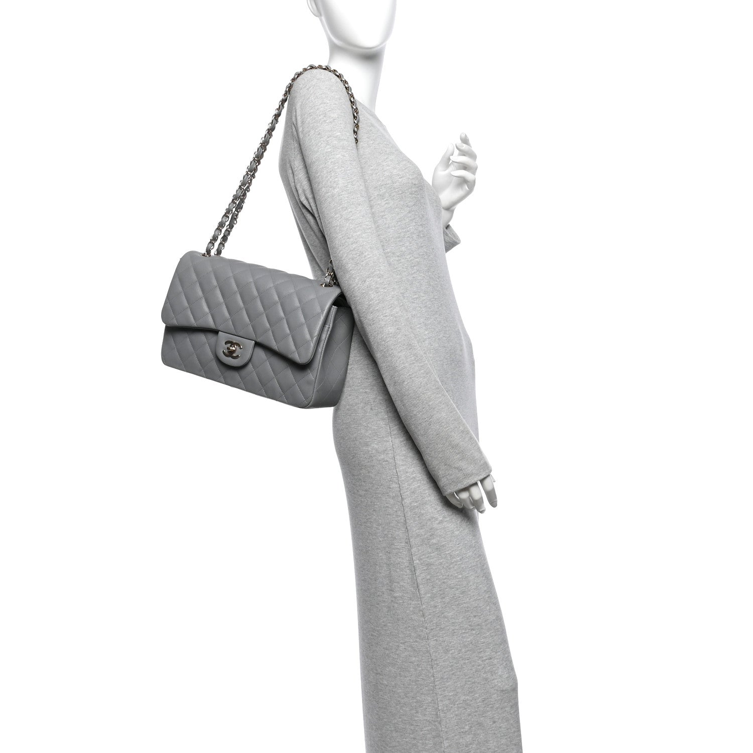Chanel Caviar Quilted Jumbo Double Flap Grey 2 of 11