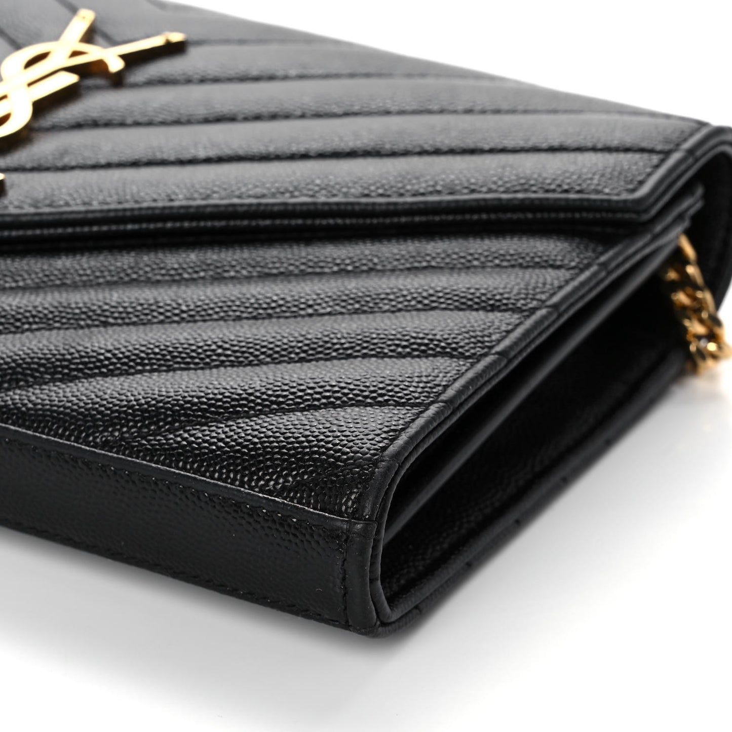 Grain De Poudre Matelasse Chevron Monogram Chain Wallet Black