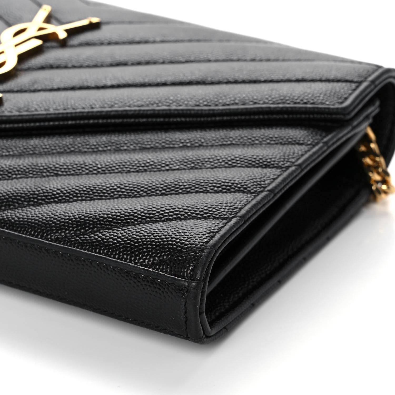 Saint Laurent Grain De Poudre Matelasse Chevron Monogram Chain Wallet Black 9 of 11