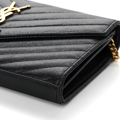 Saint Laurent Grain De Poudre Matelasse Chevron Monogram Chain Wallet Black 9 of 11
