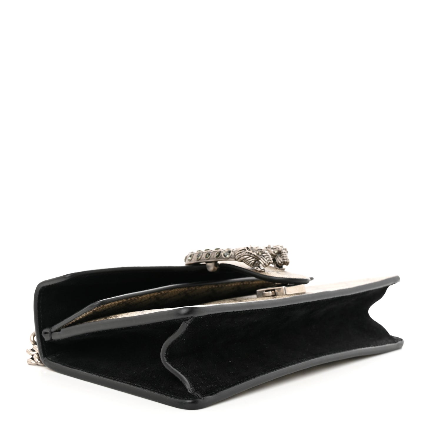 GG Supreme Monogram Suede Crystal Small Dionysus Shoulder Bag Beige Ebony Black