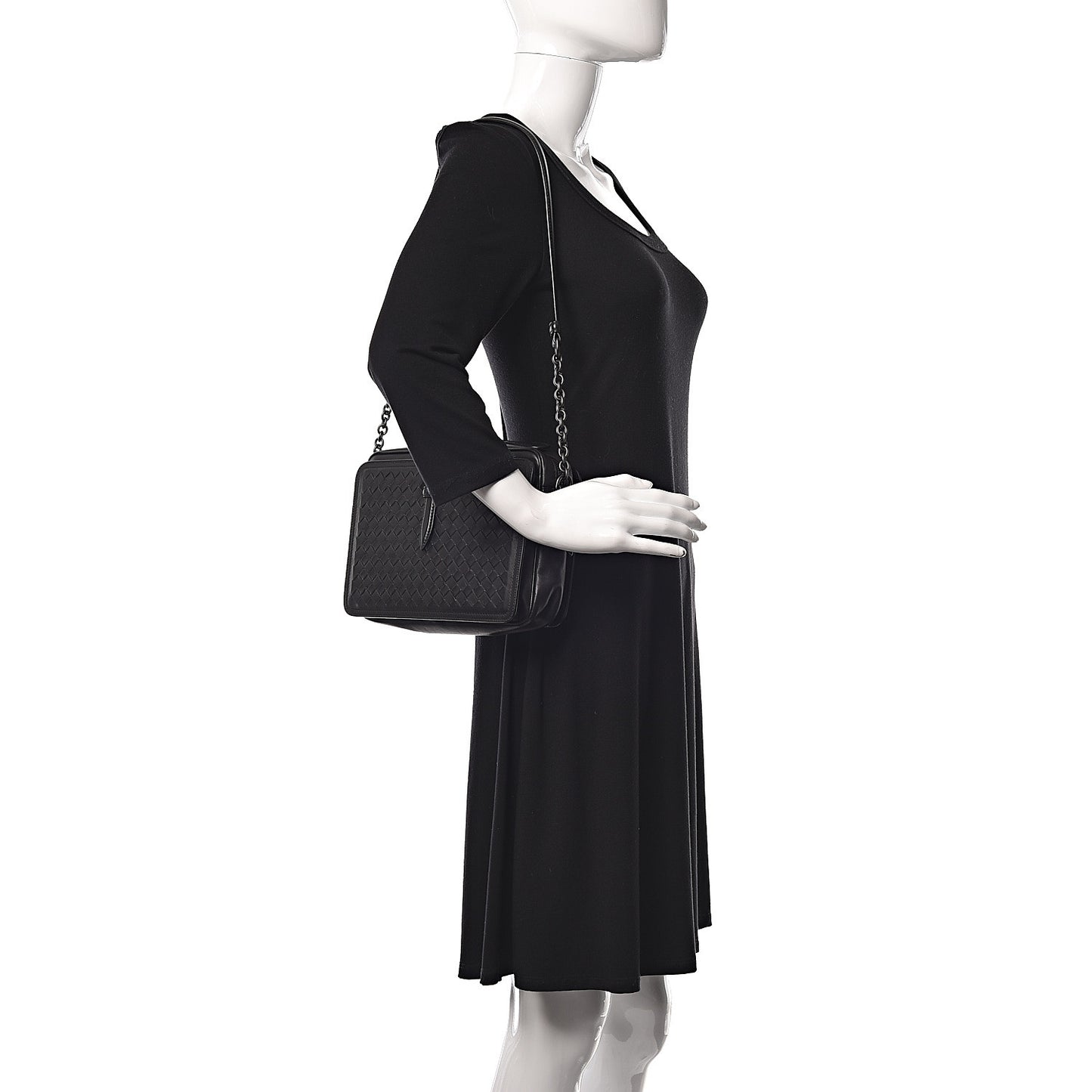 Nappa Intrecciato Medium Camera Shoulder Bag Black