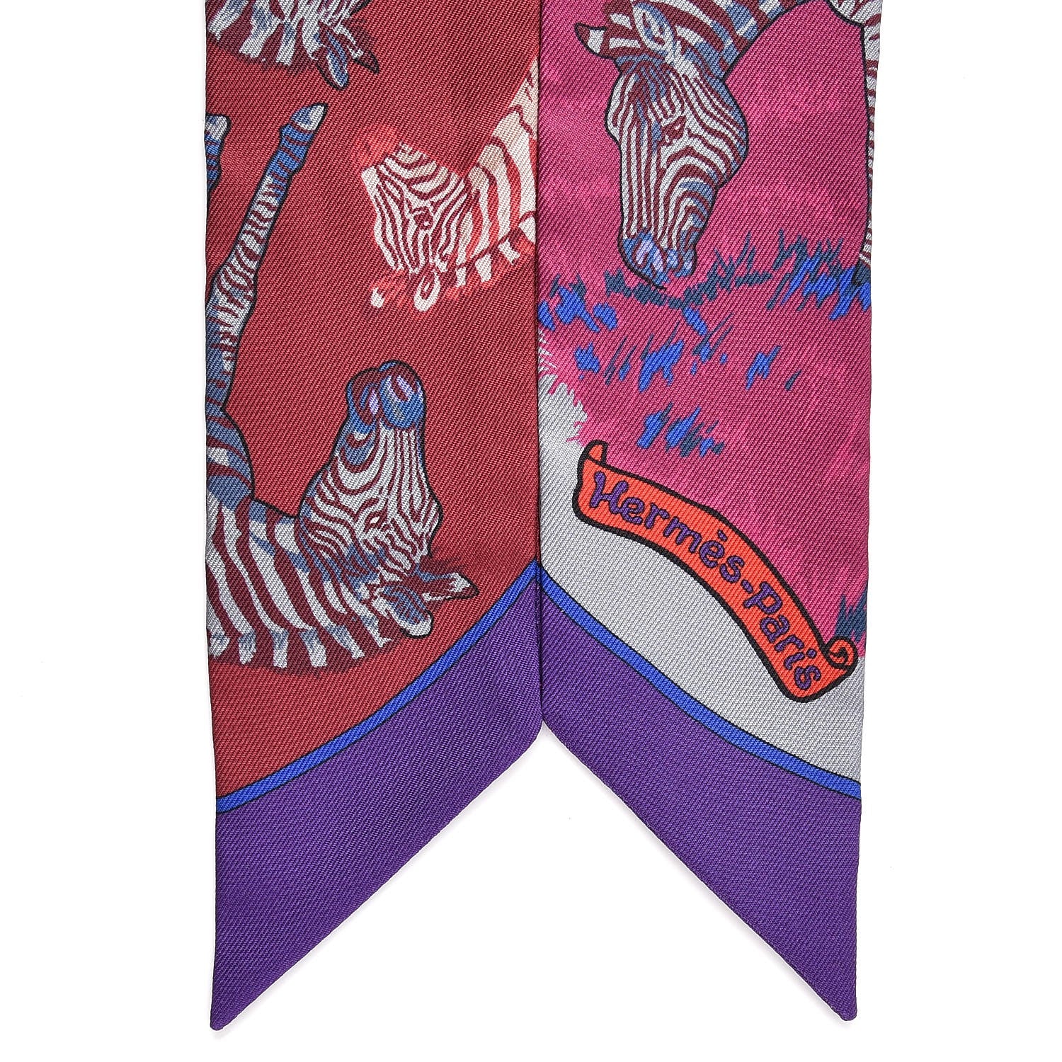Hermes Silk Les Zebres Twilly Bordeaux Violet Blue Jean 3 of 5