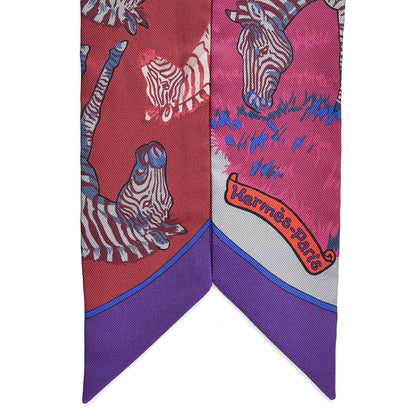 Hermes Silk Les Zebres Twilly Bordeaux Violet Blue Jean 3 of 5
