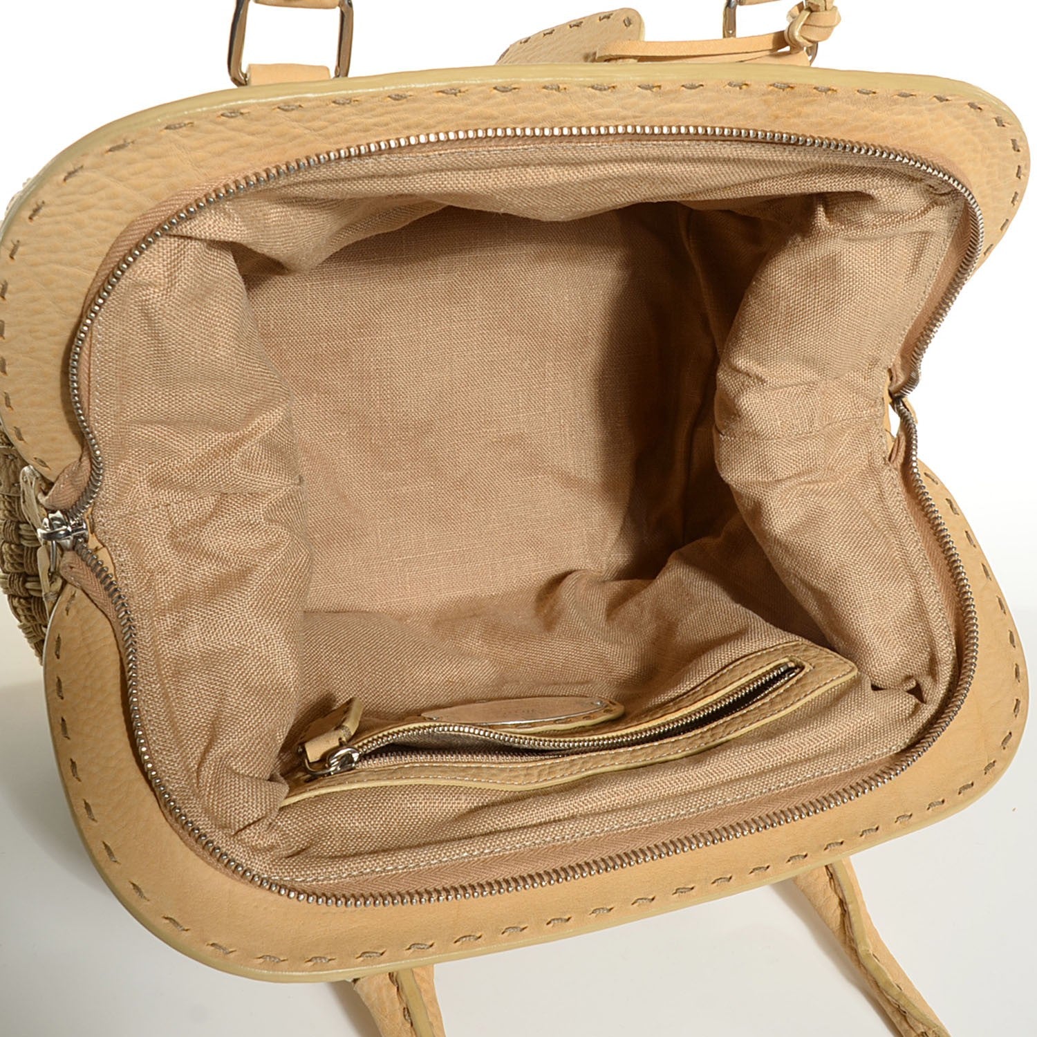 Fendi Woven Straw Calfskin Romano Selleria Medium Adele 1328 Bag Naturale 5 of 10