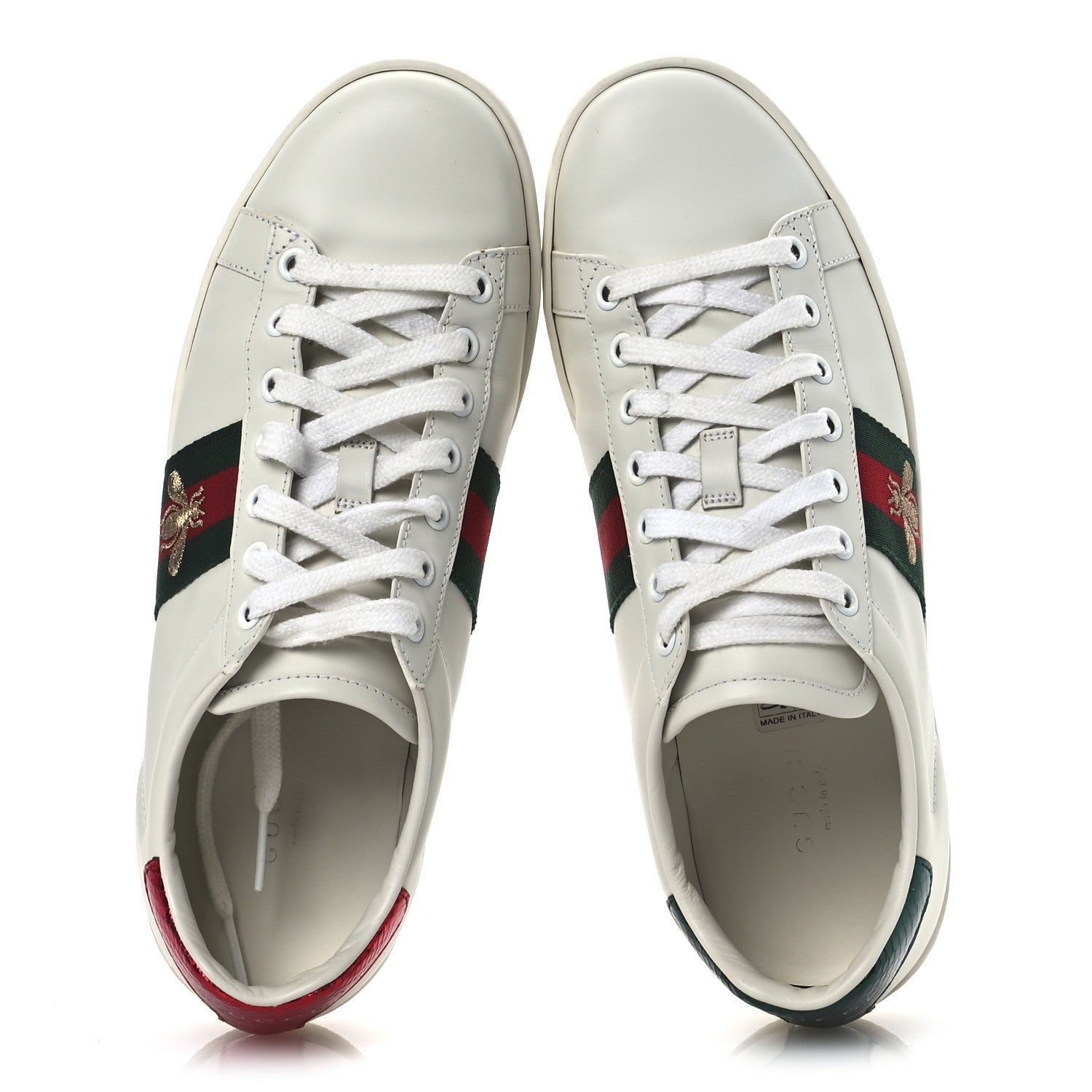 Gucci Calfskin Ayers Bee Embroidered Womens Ace Sneakers 37.5 White Green 2 of 15
