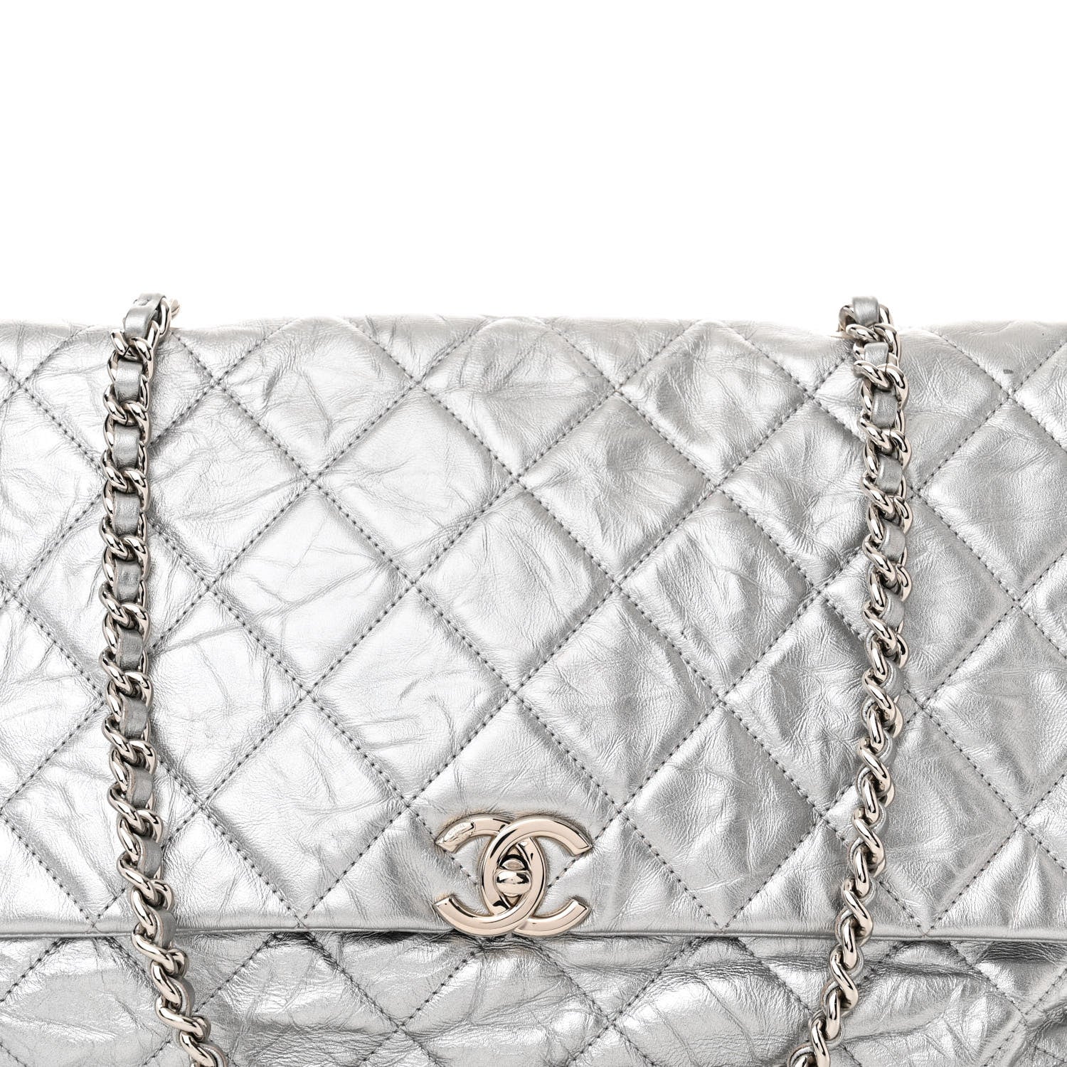Chanel Metallic Crumpled Calfskin Big Bang Large Flap Bag Silver 9 of 14
