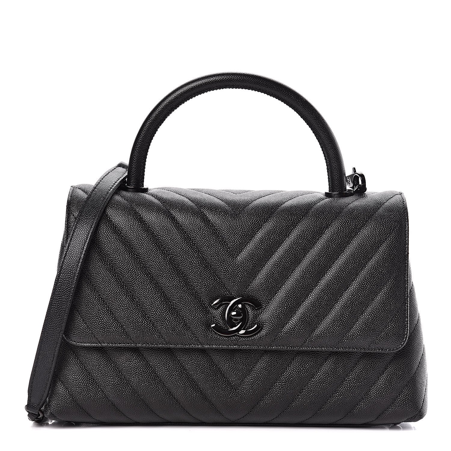 Chanel Caviar Chevron Quilted Small Coco Handle Flap So Black 1 of 9