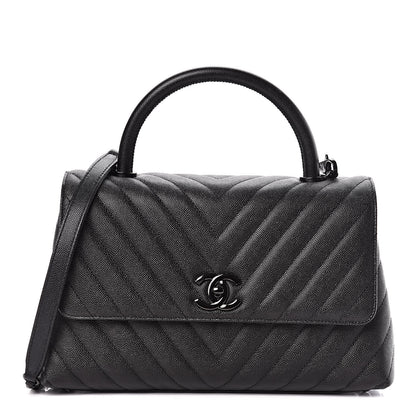 Chanel Caviar Chevron Quilted Small Coco Handle Flap So Black 1 of 9
