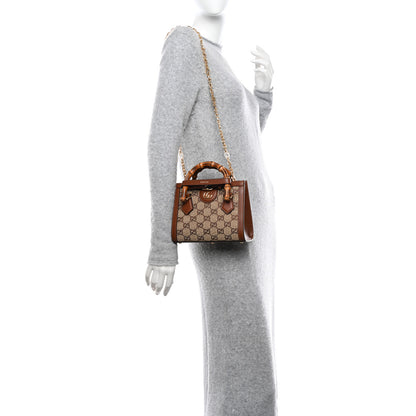 Gucci New Canvas Charisma Calfskin Crystal GG Monogram Mini Diana Tote Bag Camel Ebony 2 of 10