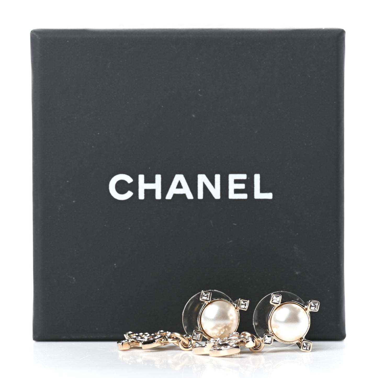 Crystal Pearl CC Drop Earrings Gold