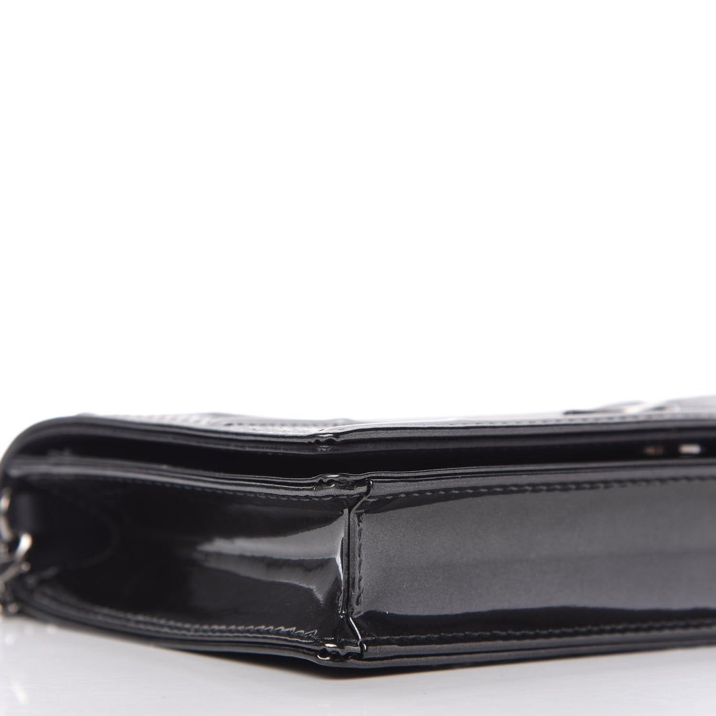 Metallic Patent Micro-Cannage Diorama Wallet on Chain Pouch Onyx Black