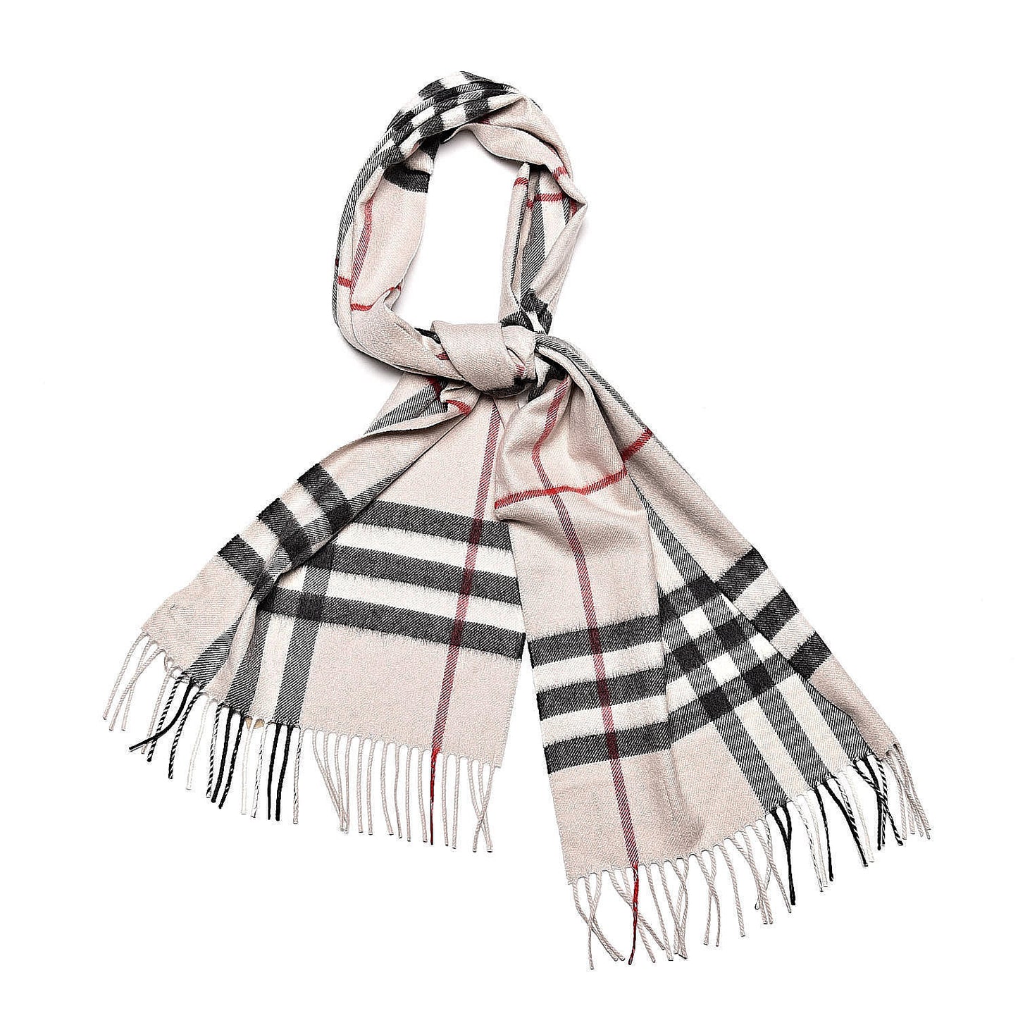Cashmere Giant Check Fringe Scarf Stone
