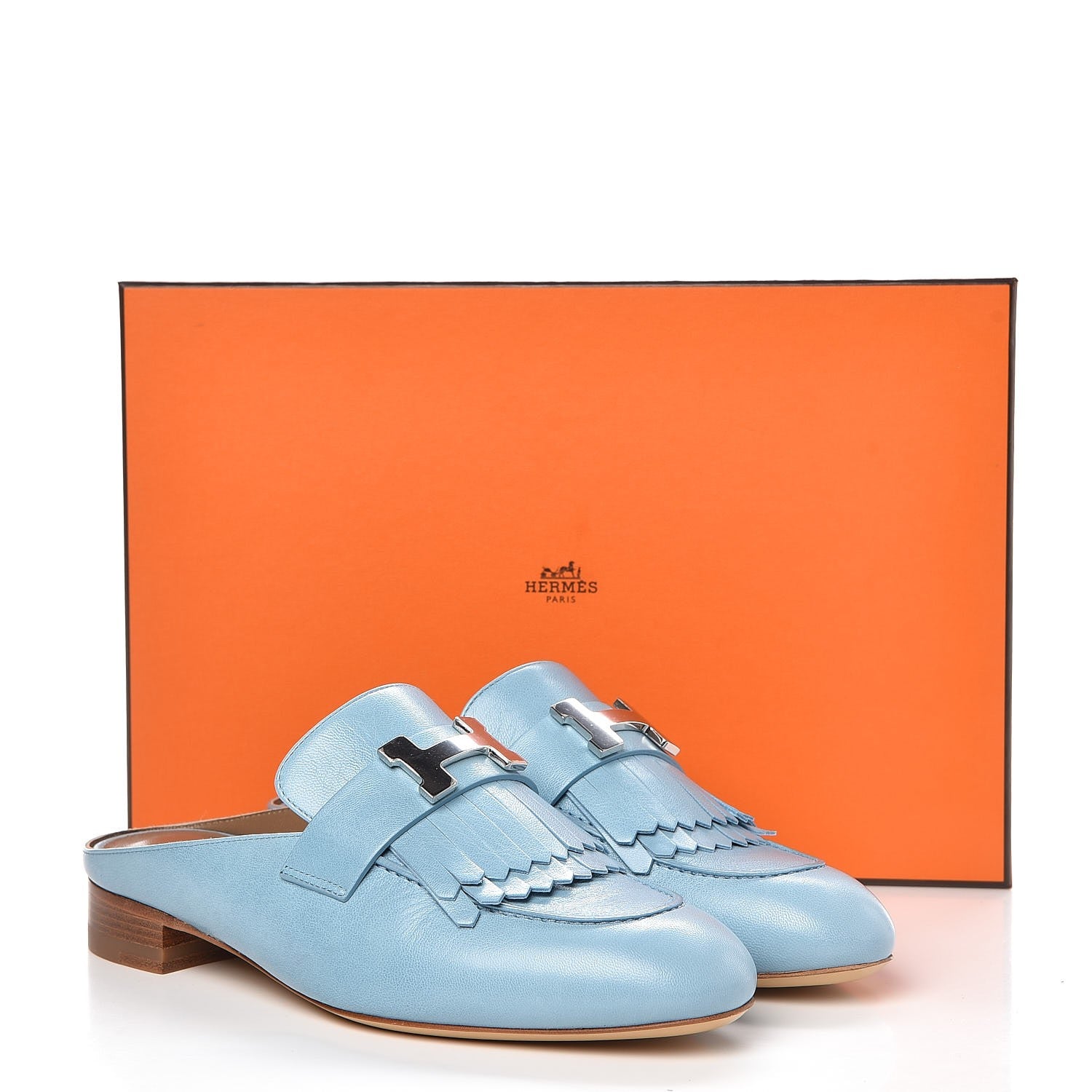 Hermes Goatskin Rivoli Mules 35 Bleu Ciel 9 of 9