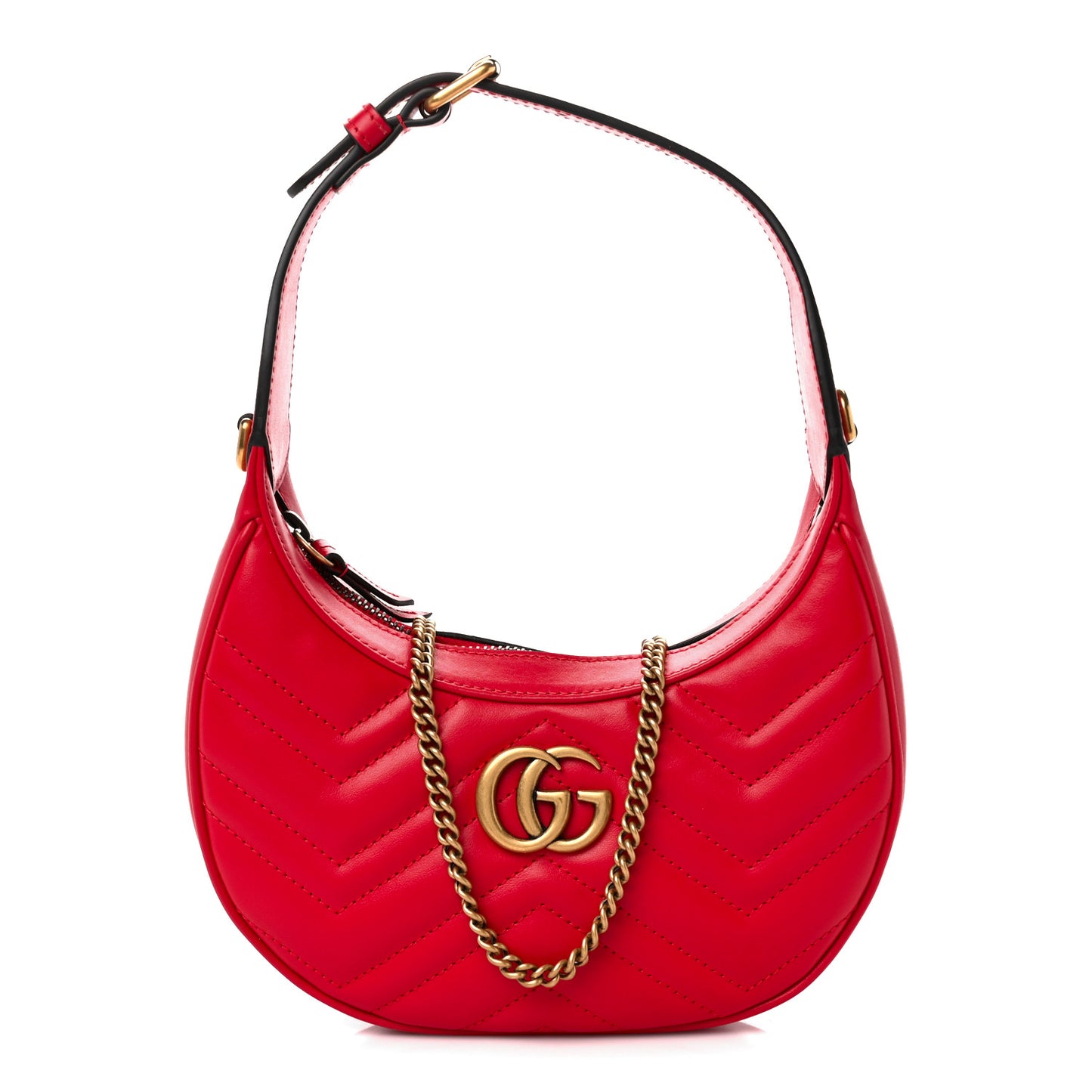 Calfskin Matelasse Chevron Mini GG Marmont Half Moon Hobo Rosso