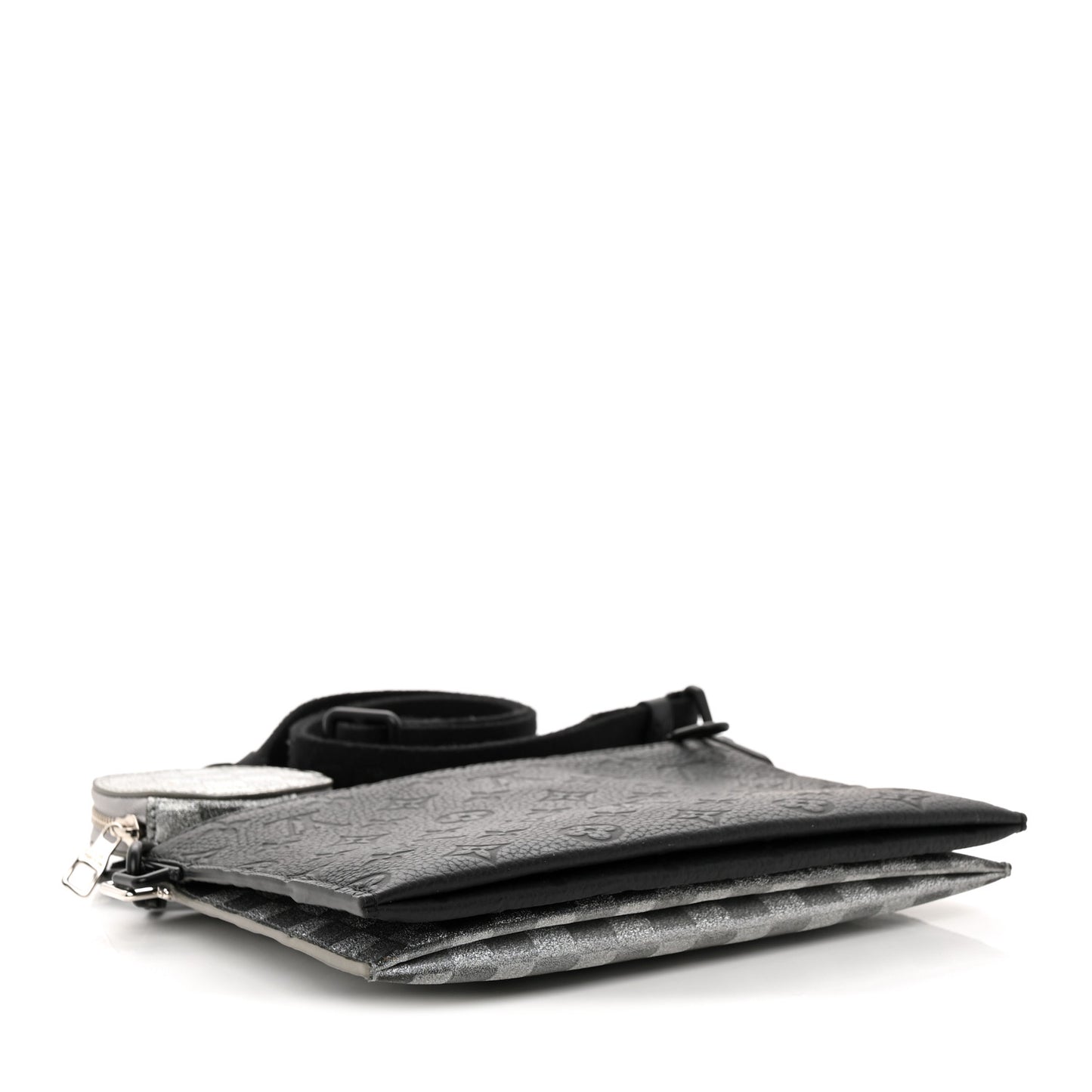 Damier Glitter Taurillon Monogram In The Loop Trio Pouch Black Silver