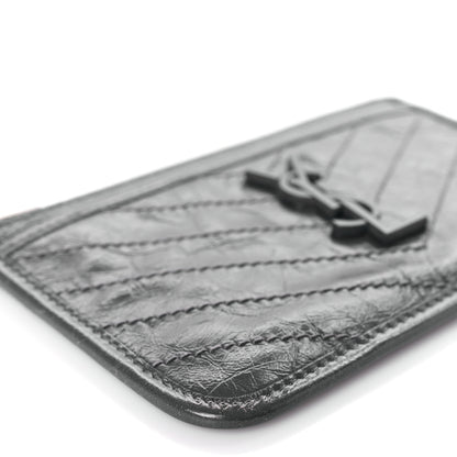 Saint Laurent Crinkled Calfskin Matelasse Monogram Niki Bill Pouch Storm 8 of 9