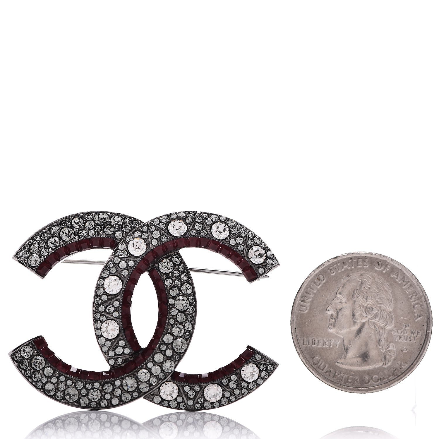 Chanel Ruthenium Crystal CC Brooch Red 3 of 6