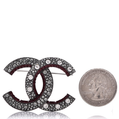 Chanel Ruthenium Crystal CC Brooch Red 3 of 6