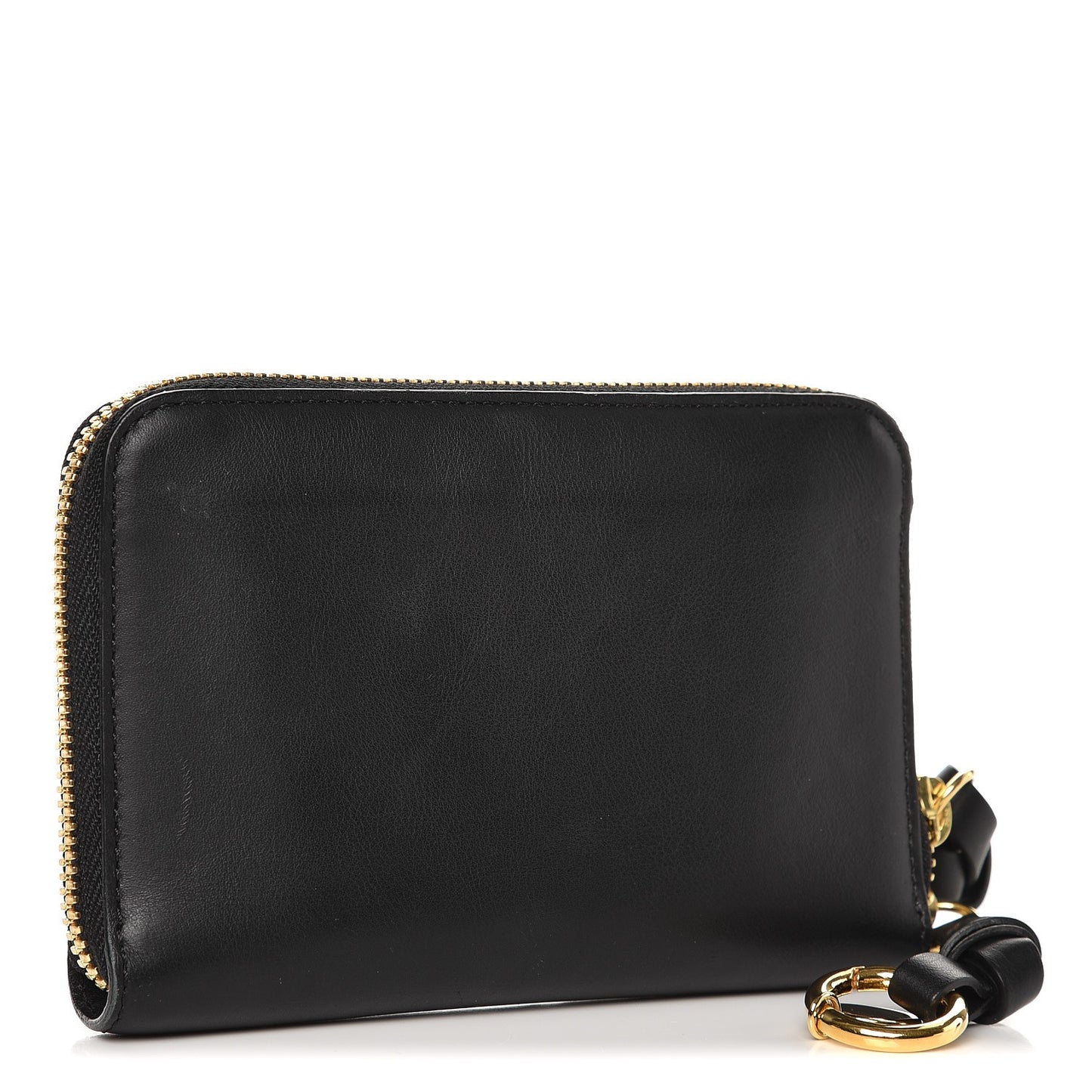 Lambskin Alphabet Zip Around Compact Wallet Black