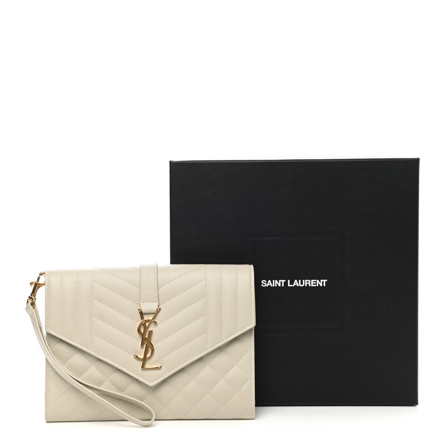 Saint Laurent Grain De Poudre Textured Mixed Matelasse Triquilt Monogram Clutch Blanc Vintage 8 of 8