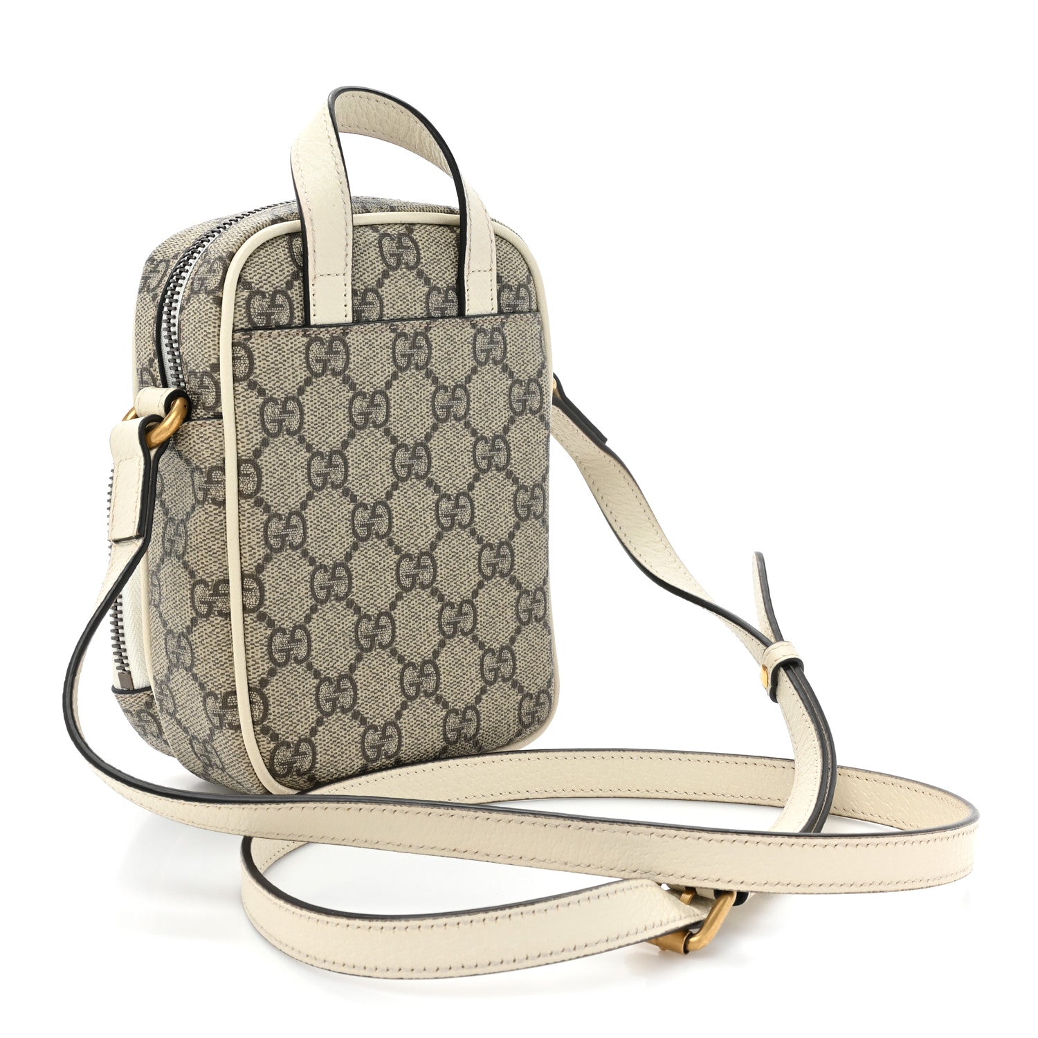 Gucci GG Supreme Monogram Web Mini Ophidia Double Zip Messenger Bag Beige Ebony Mystic White 3 of 16