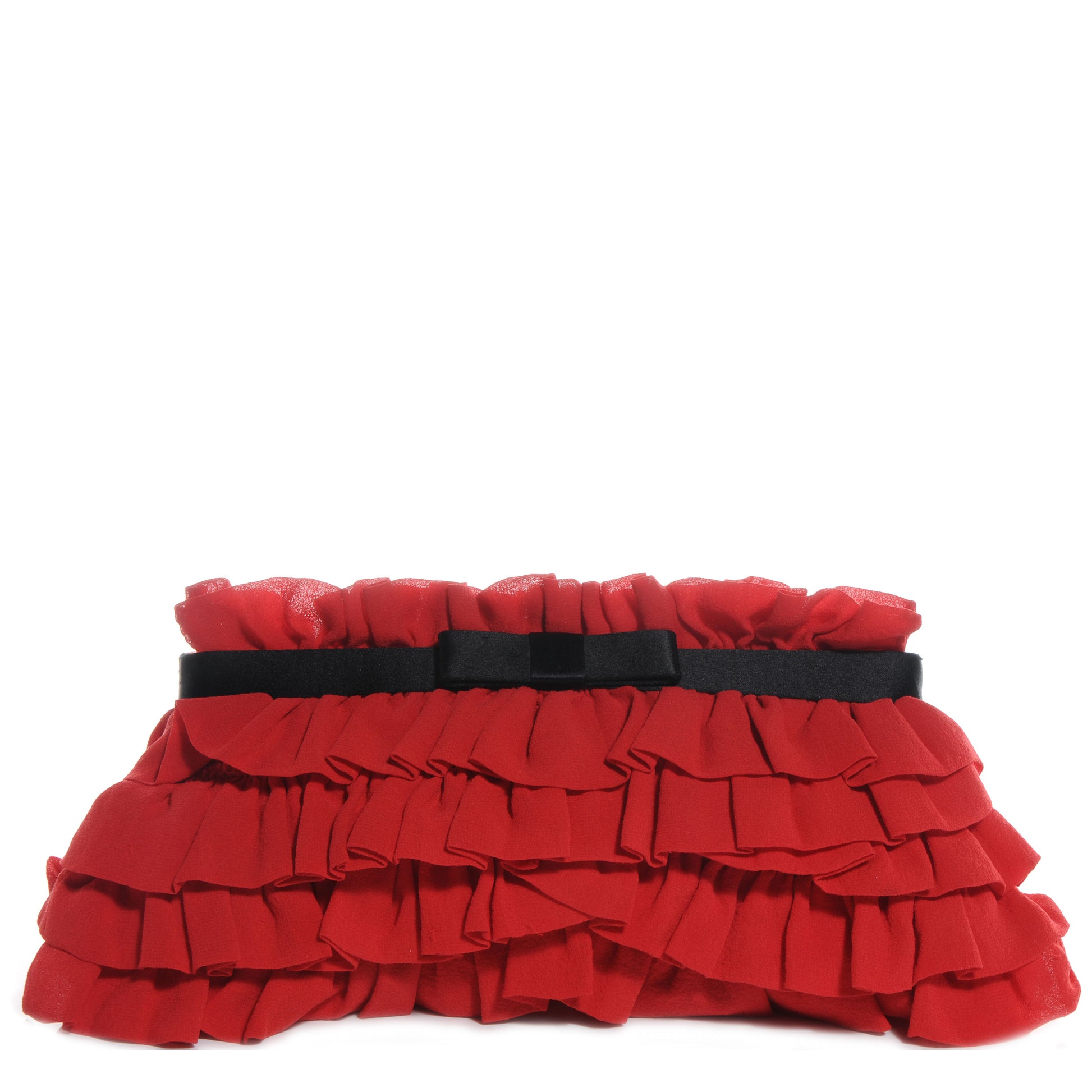 Valentino Garavani Chiffon Satin Ruffled Evening Clutch Red 1 of 6