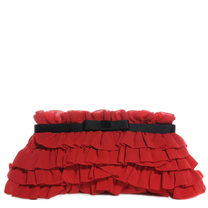 Valentino Garavani Chiffon Satin Ruffled Evening Clutch Red 1 of 6