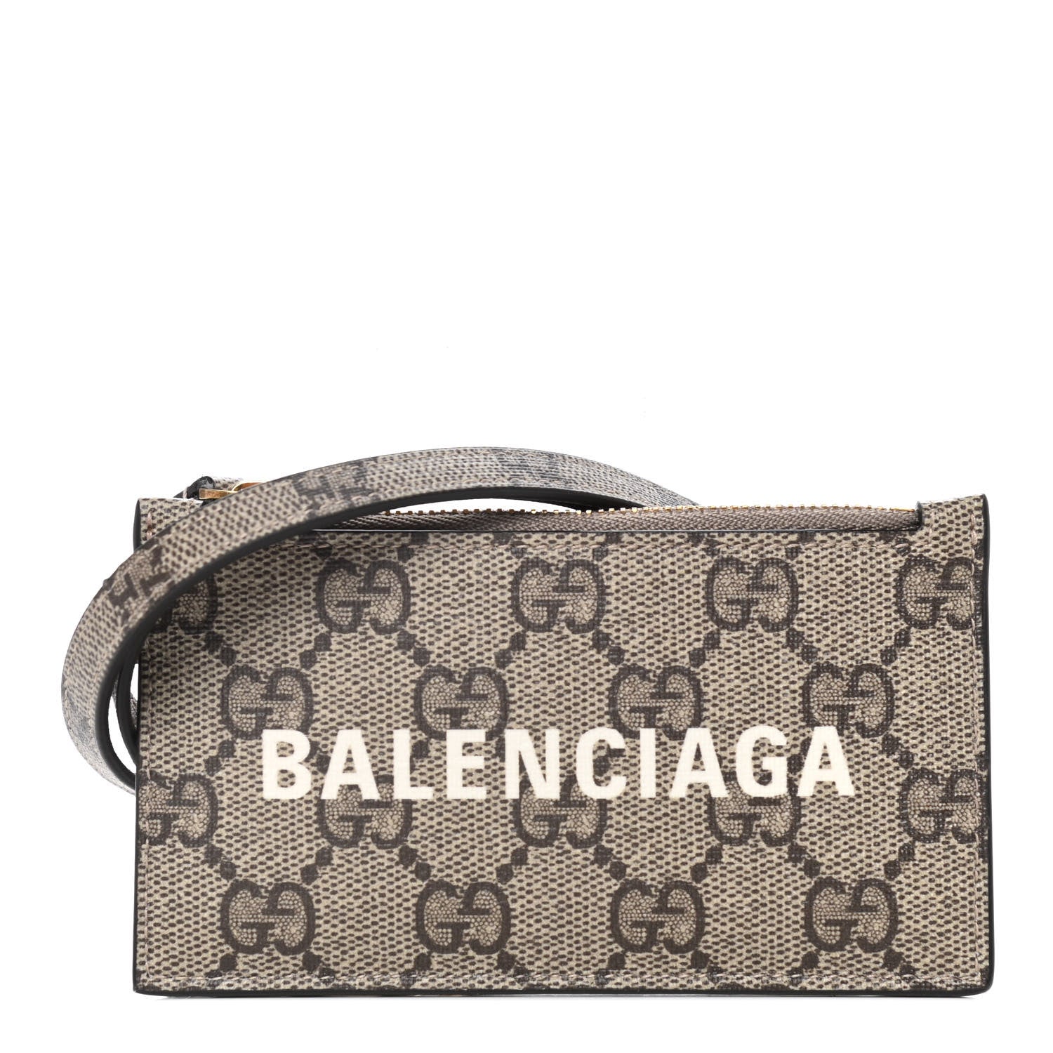 Gucci X BALENCIAGA GG Supreme Monogram Logo Card Case With Strap Beige Ebony 1 of 8