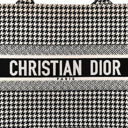 Christian Dior Canvas Houndstooth Embroidered Medium Book Tote Black White 8 of 27